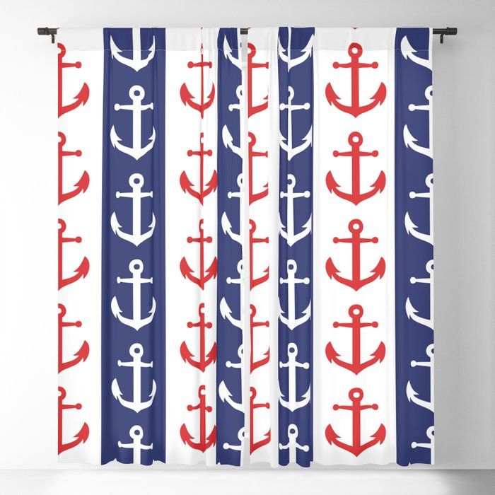 Nautical Sailor Stripes With Anchor Pattern Blue And Red 241