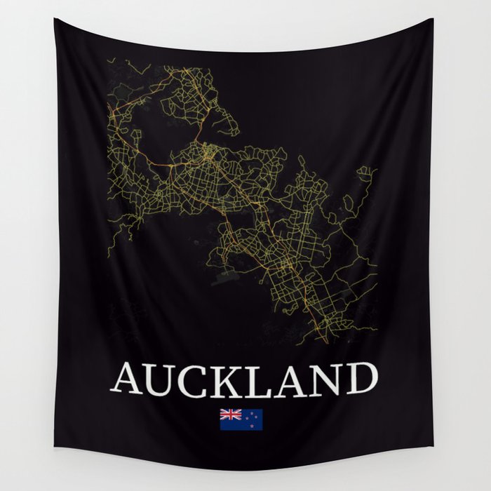 Auckland city flat map Wall Tapestry