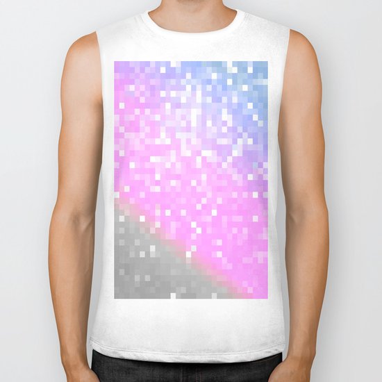 Pink Lavender Gray Pixels Biker Tank