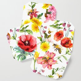 Bees and Honey in the garden seamless pattern Coaster