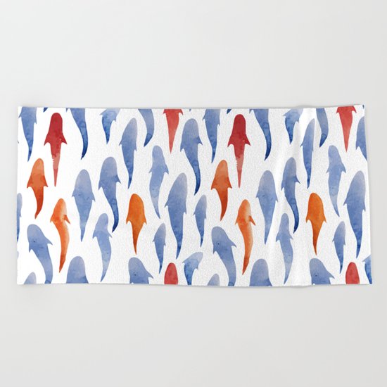 Watercolor Shark Pattern Beach Towel