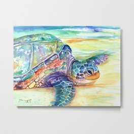 Rainbow Sea Turtle 2 Metal Print | Sealife, Oceanlife, Hawaiian, Watercolor, Seaturtle, Marionettetaboniar, Painting, Turtles, Honu, Kauaiartist 