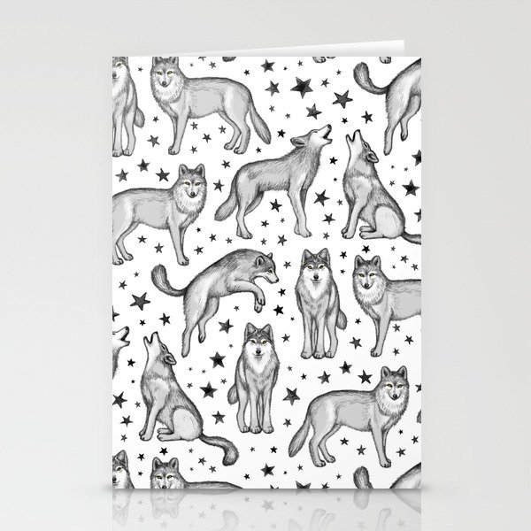 Wolves and Stars on White Stationery Cards