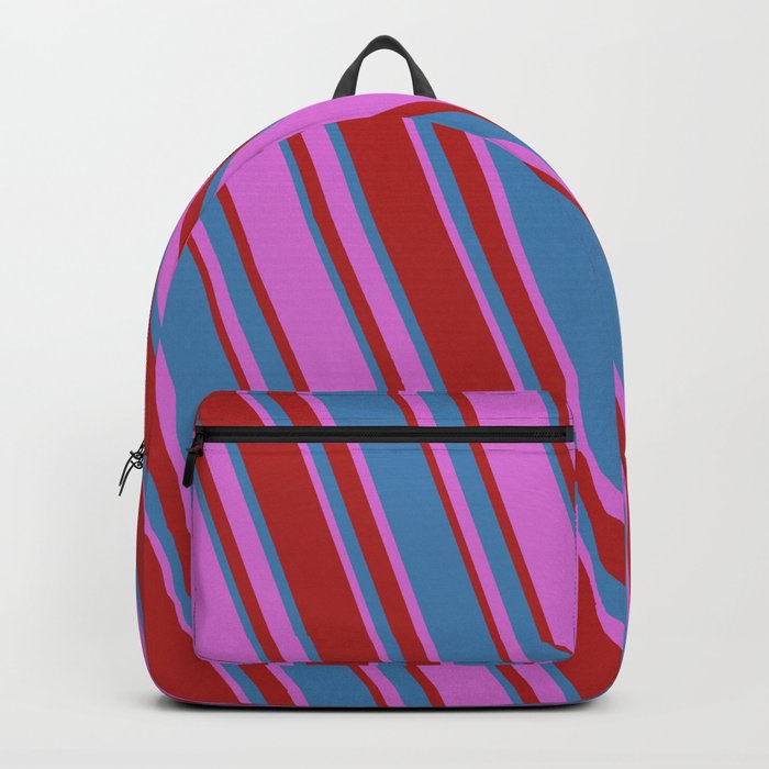 Orchid, Red & Blue Colored Lined/Striped Pattern Backpack
