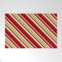 [ Thumbnail: Dark Khaki, Crimson, Dark Red & Beige Colored Pattern of Stripes Welcome Mat ]