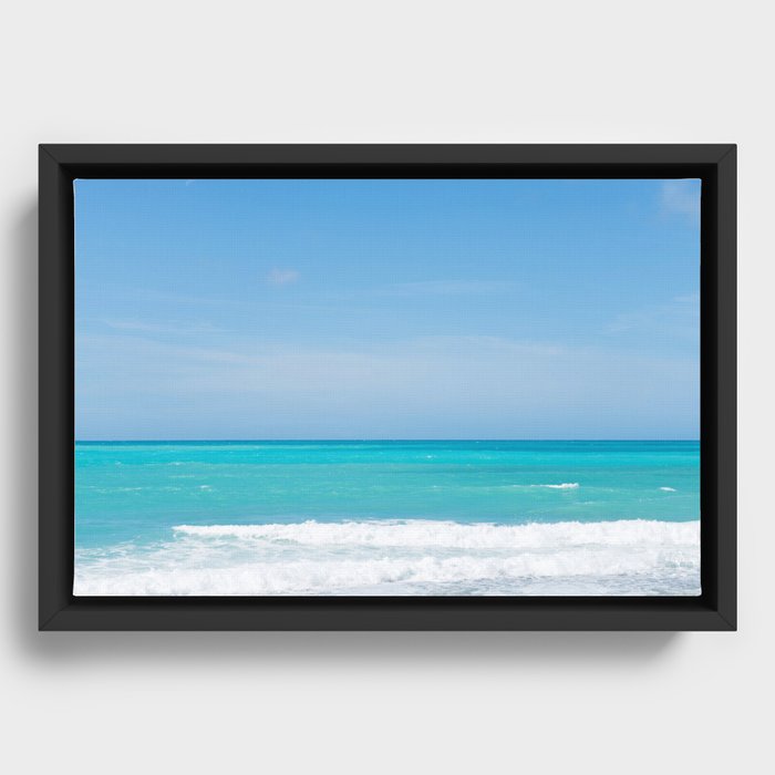 Beautiful azure sea and waves, Tyrrhenian sea in Tuscany, Italy Framed Canvas