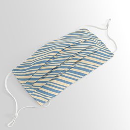 [ Thumbnail: Beige & Blue Colored Lined/Striped Pattern Face Mask ]