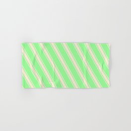 [ Thumbnail: Green and Beige Colored Stripes/Lines Pattern Hand & Bath Towel ]
