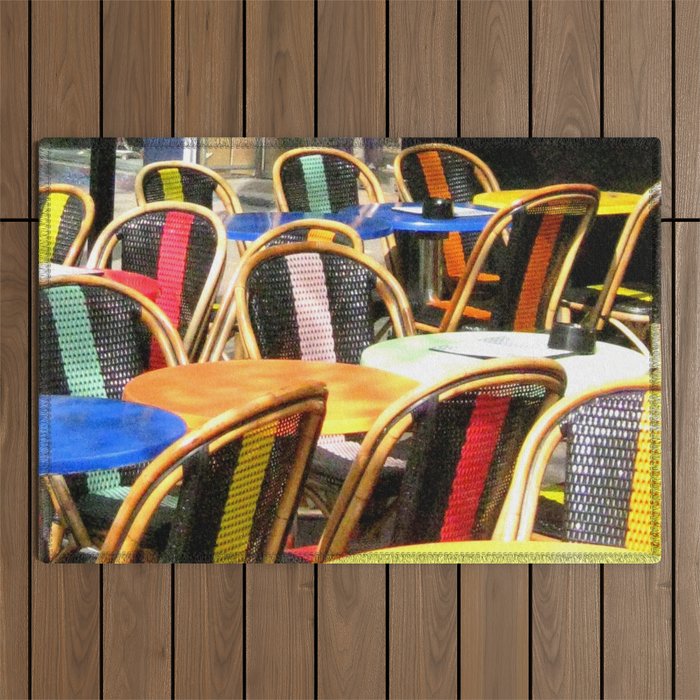 Paris Cafe Colorful Chairs and Tables Outdoor Rug