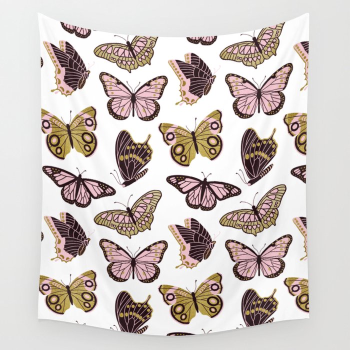Texas Butterflies – Blush and Gold Pattern Wall Tapestry