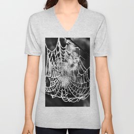 Spider's web with morning dew nature portrait black and white photograph - photography - photographs V Neck T Shirt
