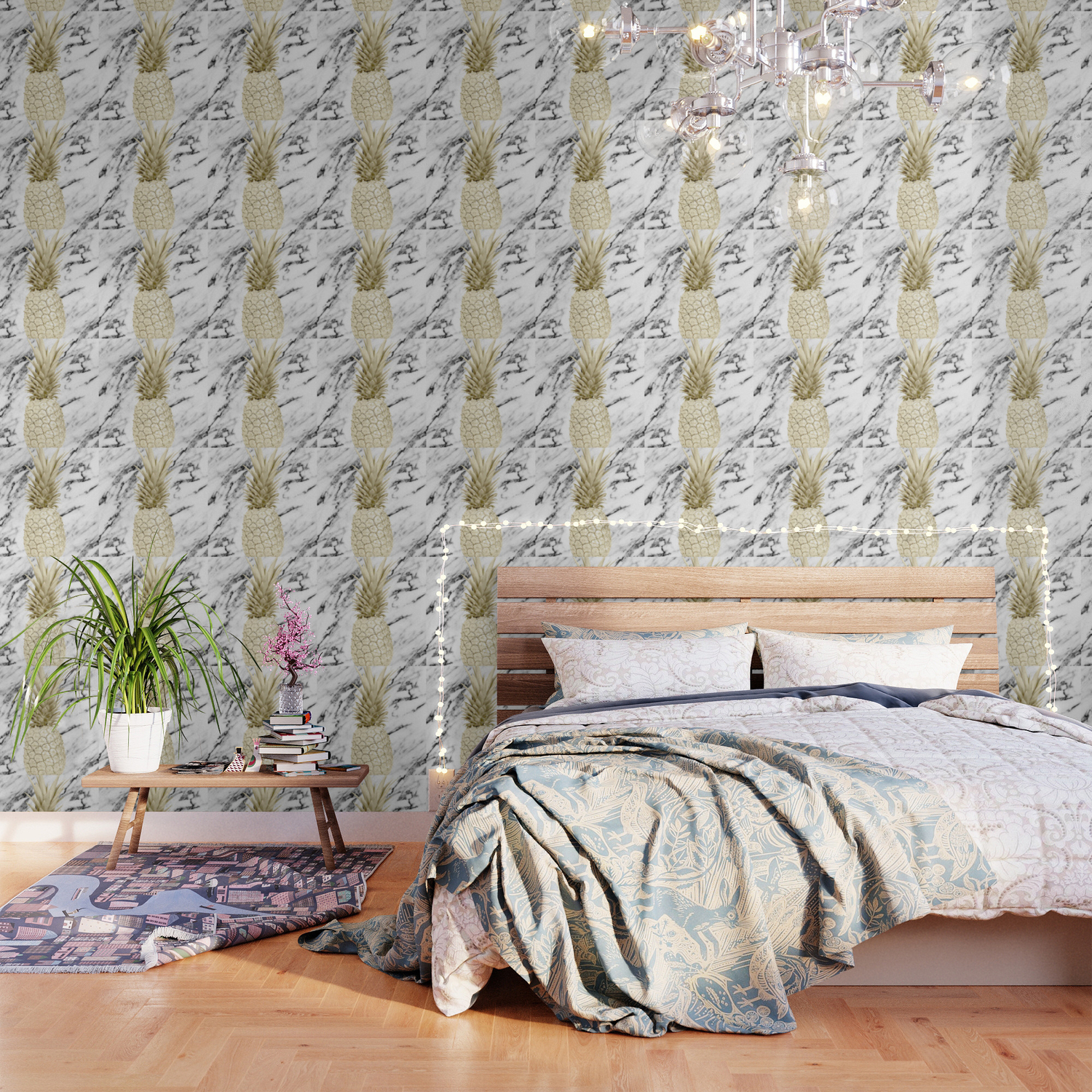 Gold Pineapple On Marble Wallpaper By Luxuryhome Society6