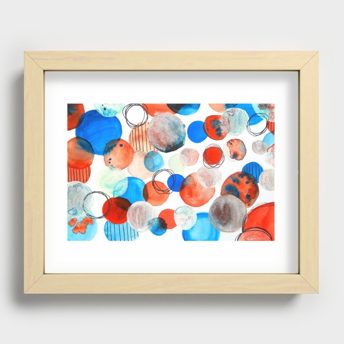 Bubbles - Blue & Red Recessed Framed Print