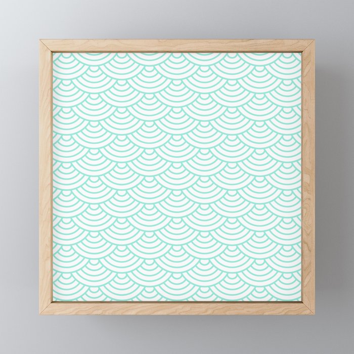 Seafoam Blue Japanese wave pattern Framed Mini Art Print