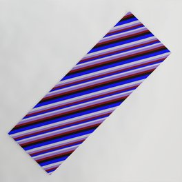 [ Thumbnail: Colorful Blue, Light Gray, Purple, Maroon, and Black Colored Stripes/Lines Pattern Yoga Mat ]