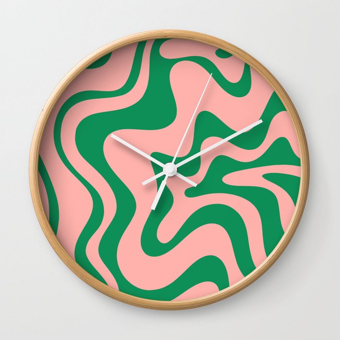 Liquid Swirl Retro Abstract Pattern in Pink and Bright Green Wall Clock