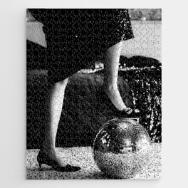 Party like it's 1999; disco ball portrait black and white photograph / photography Jigsaw Puzzle