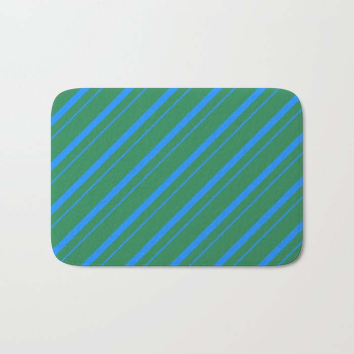 Sea Green & Blue Colored Striped/Lined Pattern Bath Mat