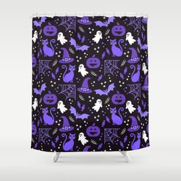 Halloween party illustrations purple, black Shower Curtain