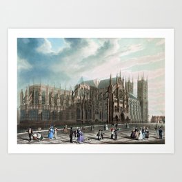 North East View Of Westminster Abbey - Vintage Lithograph 1836 Art Print