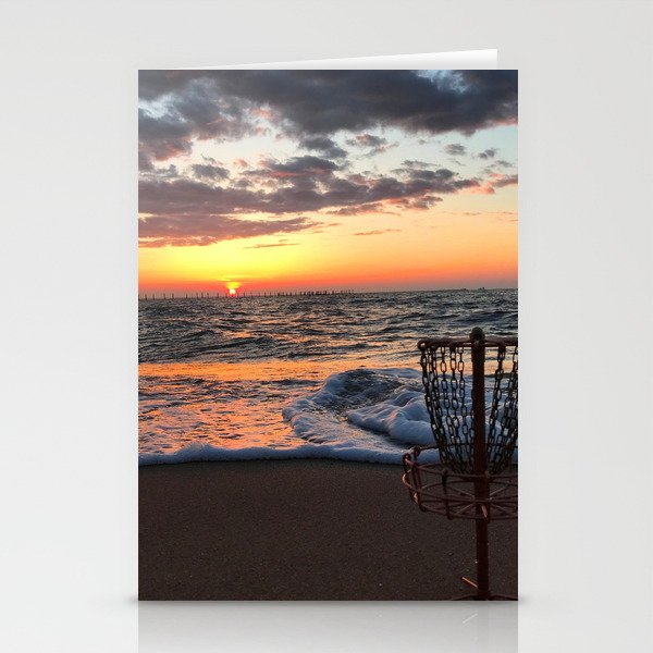 Disc Golf Basket Sunset Virginia Beach Chesapeake Innova Discraft Ocean Waves Stationery Cards By Nswyers