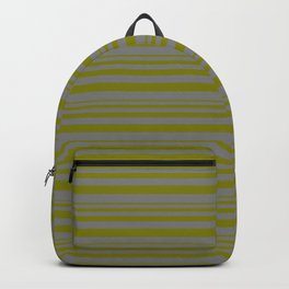 [ Thumbnail: Green & Gray Colored Striped/Lined Pattern Backpack ]
