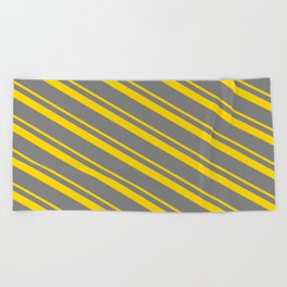 [ Thumbnail: Yellow & Grey Colored Stripes/Lines Pattern Beach Towel ]