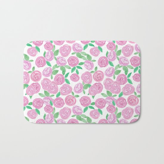 Pale pink roses . Watercolor . Bath Mat