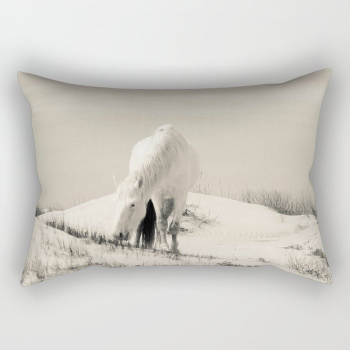 Wild Horses 7 - Black and White Rectangular Pillow