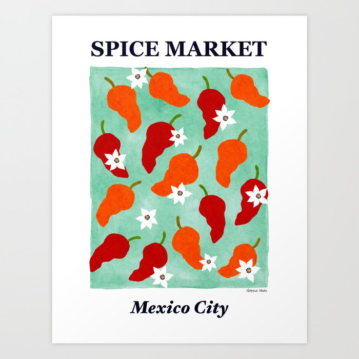 Red and Orange Chilli print - Mexico City Spice Market Art Print