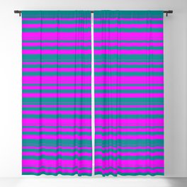 [ Thumbnail: Dark Cyan & Fuchsia Colored Lines/Stripes Pattern Blackout Curtain ]