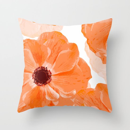 Beautiful Coral Color Flowers White Background Decor Society6 Buyart Throw Pillow By Pivivikstrm Society6