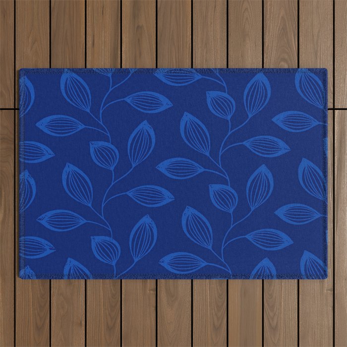 Climbing Leaves In Cobalt Blue on Midnight Outdoor Rug
