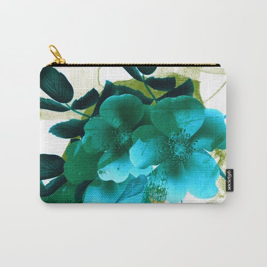blue flowers and green abstract Carry-All Pouch