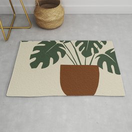 Monstera in Brown Pot Area & Throw Rug