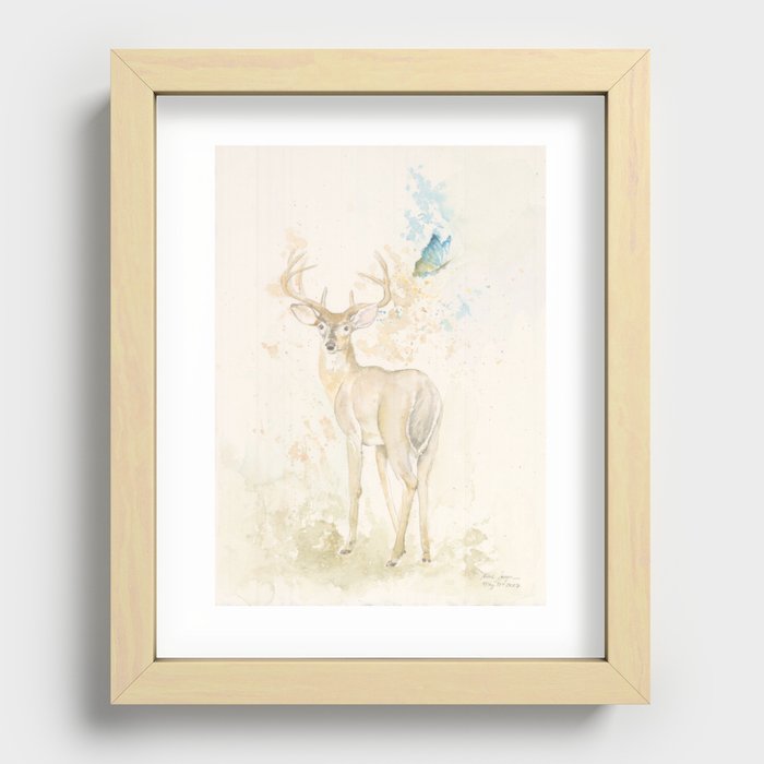Deer and butterfly Recessed Framed Print