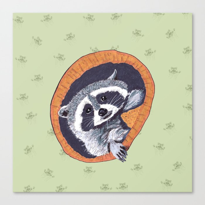 Peeking Raccoons #1 - Green Pallet Canvas Print