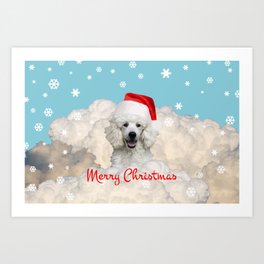 Poodle Santa Claus Merry Christmas Snow Clouds Art Print