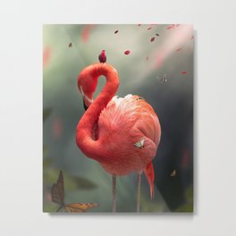 Flamingo with Butterflies Metal Print