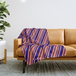[ Thumbnail: Coral and Blue Colored Striped Pattern Throw Blanket ]