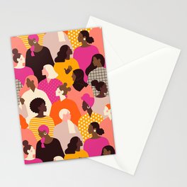 Female diverse faces pink Stationery Card