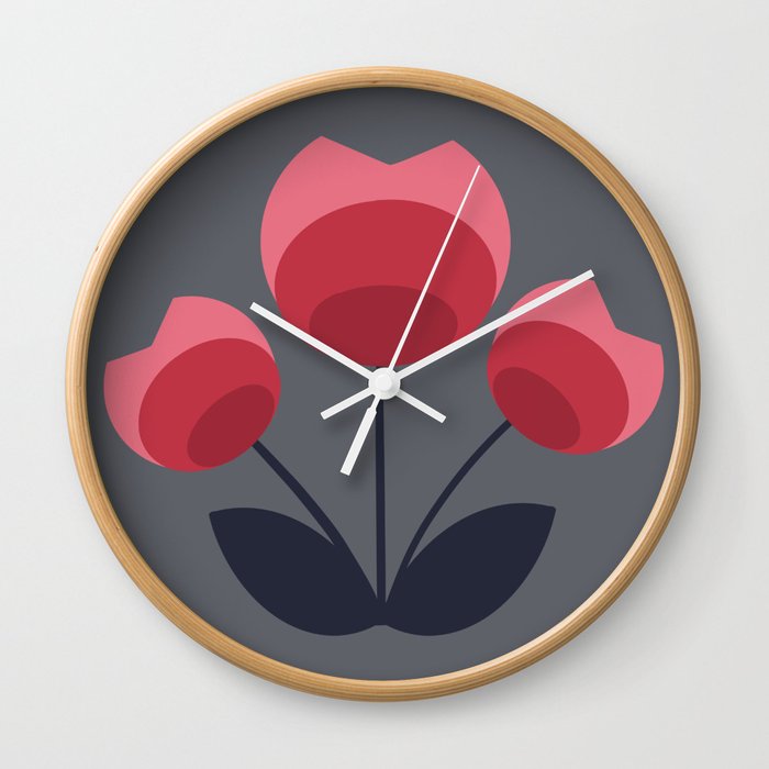 Red and Pink Mid Century Modern Flower Wall Clock