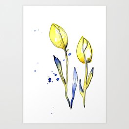 20190529B - Yellow and Blue Flowers Art Print