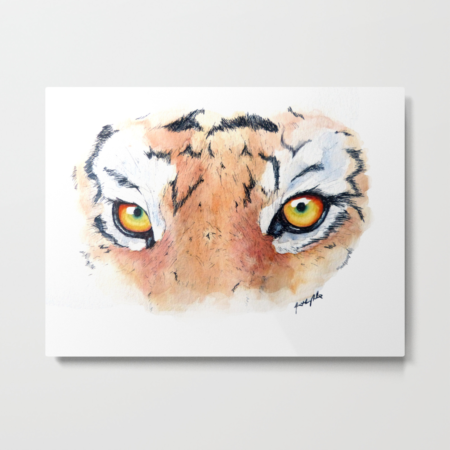 Tiger Eyes Realistic Watercolor Painting Metal Print By