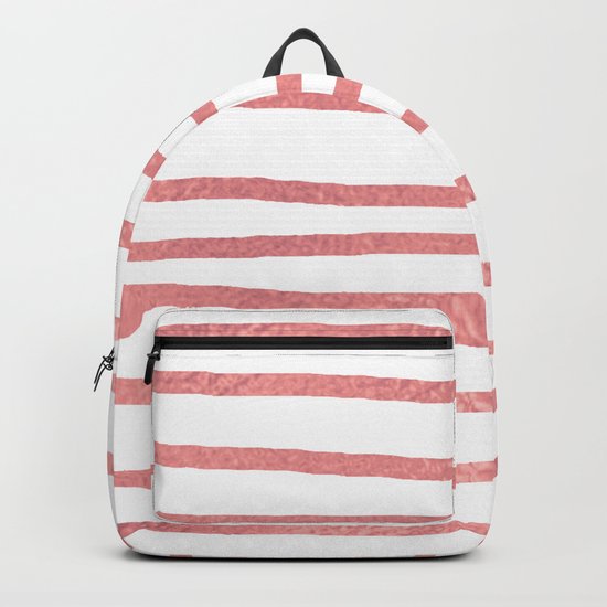 Simply Drawn Stripes Warm Rose Gold on White Backpack