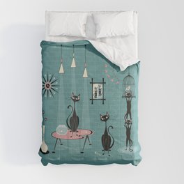 Mid Century Kitty Mischief - ©studioxtine Comforter