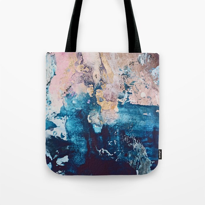Breathe Again: a vibrant mixed-media piece in blues pinks and gold by Alyssa Hamilton Art Tote Bag