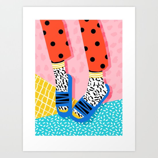 Shuvit - memphis retro fashion slides retro bright neon happy art basic decor Art Print