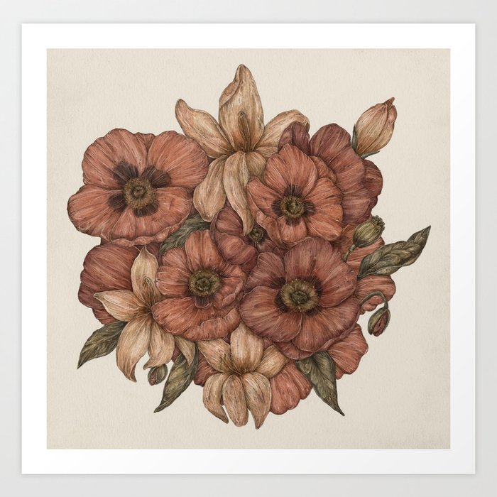 Poppies and Lilies Art Print