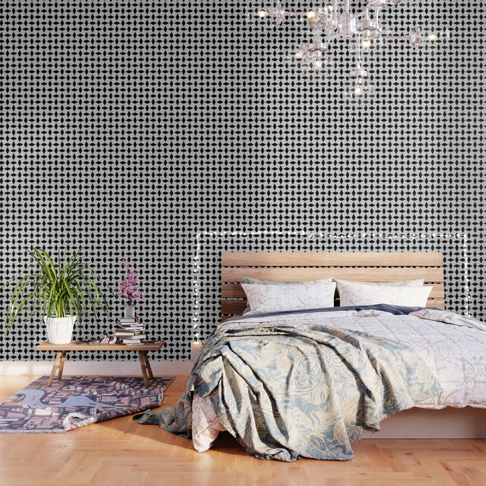 Black Geometric Retro Shapes on Silver Grey  Wallpaper